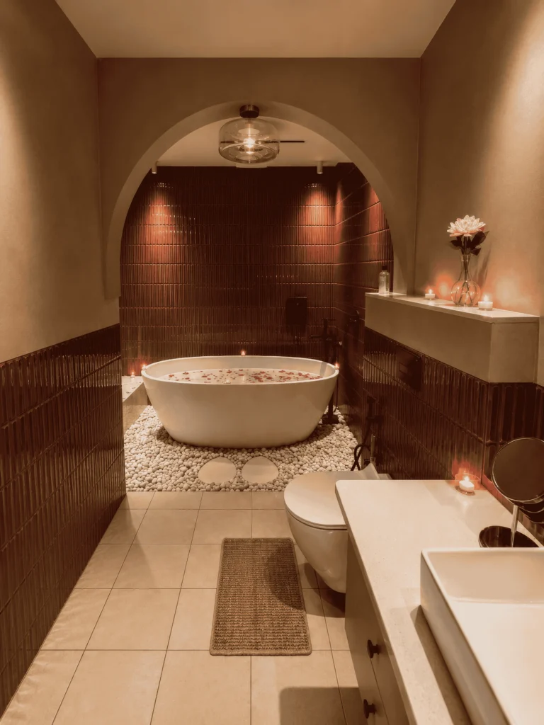 luxury bathroom with freestanding bathtub delhi