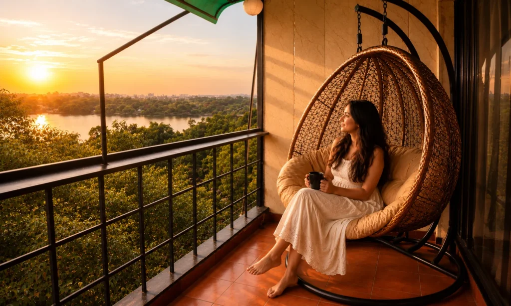 Best Lake View Rooms in Delhi 2 2. Cozy Stay – Best Lake View Room with Balcony